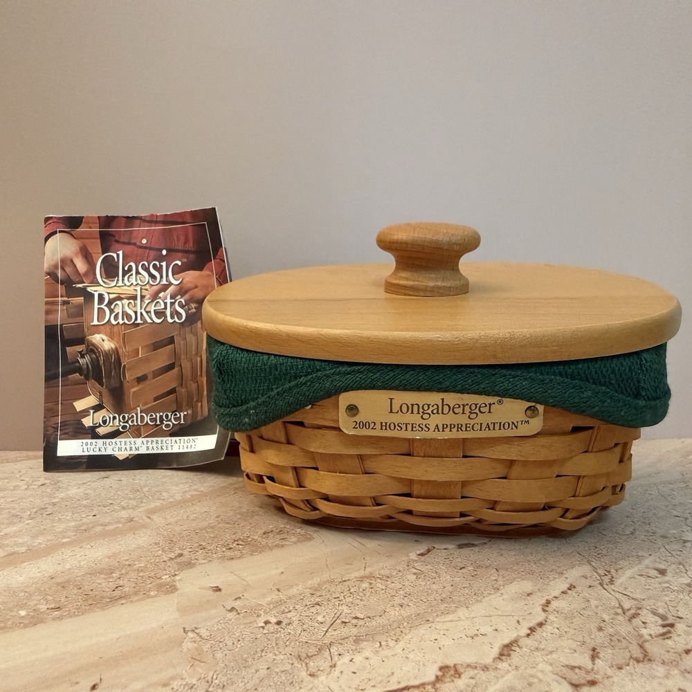 Longaberger 2002 Hostess Appreciation Lucky Charm Basket 11482 Lid & Green Liner